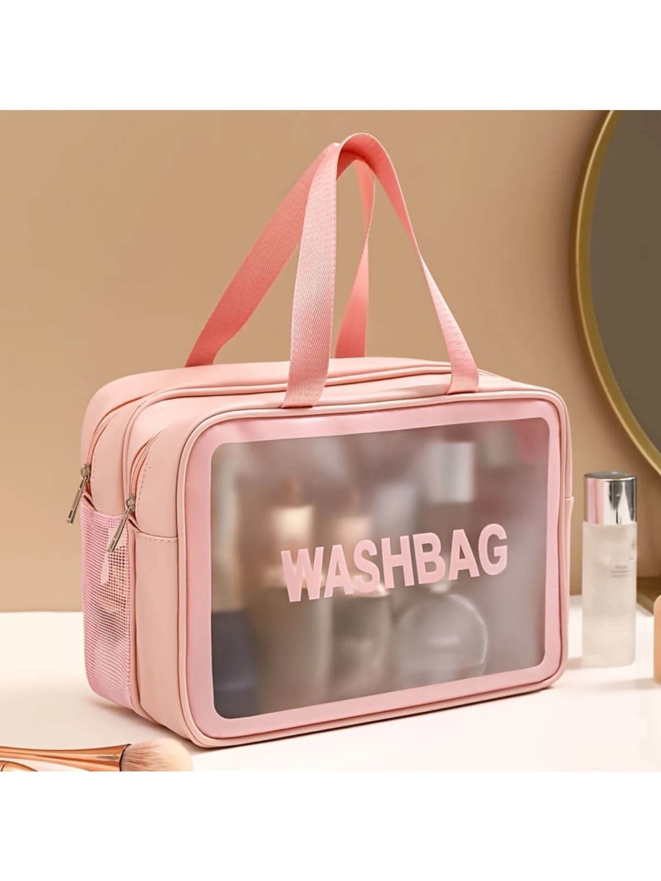 Dung lượng lớn Hai Lớp Trong sáng Túi trang điểm - Không thấm nước , Ướt & Khô , Dây kéo Xử lý Cho du lịch & Chăm sóc da Lưu trữ - Hồng - Xem 1