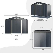 Costway Metal Storage Shed for Garden and Tools w/Sliding Double Lockable Doors - Grey - View 3