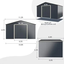 Costway Metal Storage Shed for Garden and Tools w/Sliding Double Lockable Doors - Grey - View 5