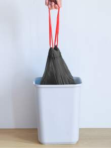 15 Piezas De Bolsas De Basura Con Cordón De Cierre Automático, Bolsa De Basura Portátil Para El Hogar Con Correa - Negro - Ver 1