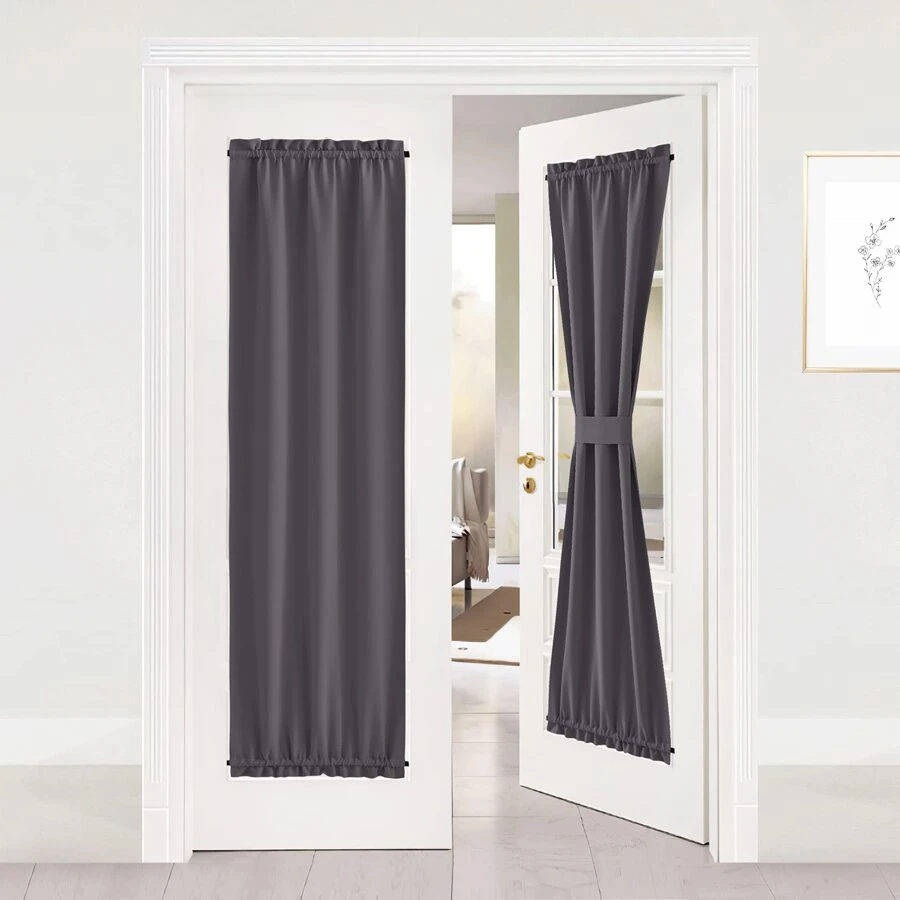 NICETOWN French Door Curtains for Living Room - with Adjustable Tie-Back Blackout Patio Door/Glass Door Window Curtain Panel for Privacy, Single Panel - 灰色的 - 查看 1