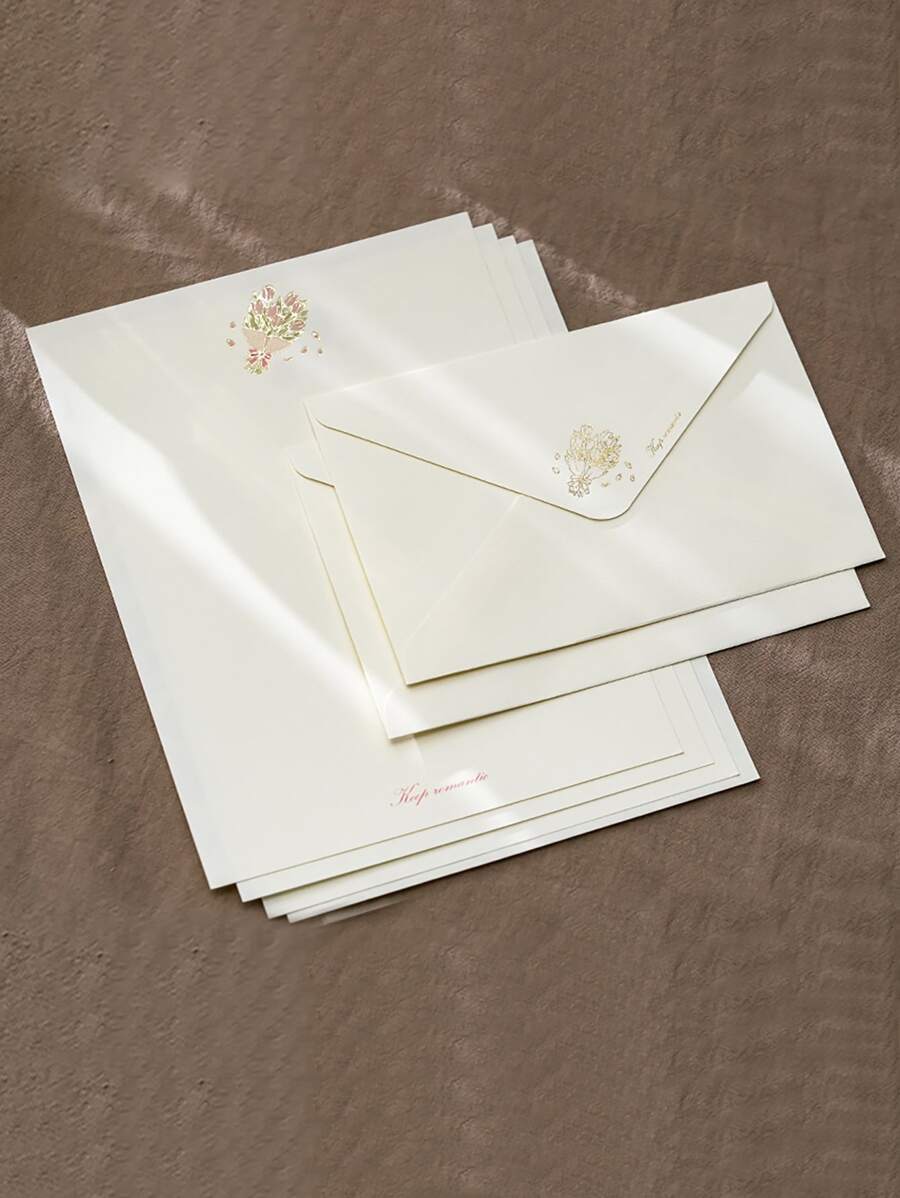 1 set fresco con simple Sobre con Papel carta Set incluido 4 de Papel carta con 2 Sobres , simple con romántico estilo con único textura - Multicolor - Ver 1