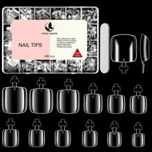 480片套軟膠、亞克力無色透明12 Size假趾甲，附指甲文件，適用於初學者和專業沙龍趾甲美容設計續增甲人工甲用品 - 無色 - 查看 1