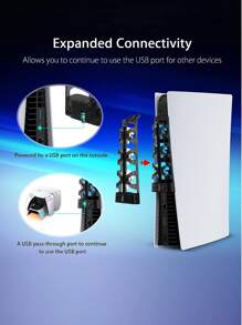 1 个 PS 5 冷却器，配备 3 个高速冷却风扇（5500±1100 RPM）和蓝色 LED 灯，PS 5 风扇冷却风扇自带 USB 端口，适用于 PS 5 数字/光盘版。PS 5 配件冷却风扇 [开/关] 带 LED 灯，高效冷却系统，兼容水平支架。 - 黑色 - 查看 7