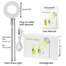 JESLED 24顆led全光譜室內植物生長燈,圓形成長燈,具備自動開/關定時器和5v調光功能,適用於小型植物、多肉植物,暖白色,1入組 - 白色 - 查看 3