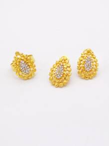 迪拜镀金首饰套装婚礼新娘女士配饰项链手链耳环戒指首饰套装 - 金色 - 查看 4