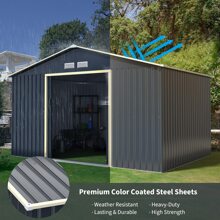 Costway Metal Storage Shed for Garden and Tools w/Sliding Double Lockable Doors - Grey - View 8
