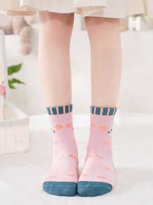 5對/套女孩可愛胡蘿蔔&兔子網眼透氣蕾絲&襪子合適的適用於回到學校 - 彩色 - 查看 2