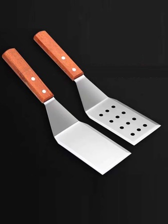1pc Stainless Steel Spatula & Griddle Turner, Kitchen Utensil For Cooking, Barbecue & Grill With Wooden Handle