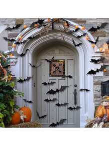 16pcs Halloween Bat Sticker Decoration, 3d Bat Wall Decal,Home Decor ,Room Decor,Wall Decor Halloween Decor - Black - View 4