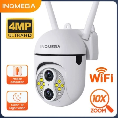 INQMEGA 1pc 4mp Wifi Wireless Ptz Mini Security Camera With 10x Zoom, White, For Yard Surveillance, Featuring Two-way Audio, Auto-tracking And Motion Detection, Supports Video Recording