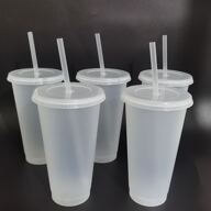 5 Vasos de plástico reutilizables con pajita y tapas - Tazas de agua duraderas de 24 onzas, tapa para café helado, botella de agua, taza de viaje, perfecta para fiestas de verano, Halloween y cumpleaños - Transparente