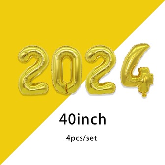 40英寸金色2024新年鋁箔氣球套裝,適用於新年裝飾和家庭聚會
