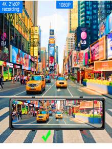 高清開車帶4K前相機+1080P後置攝像頭,無綫,應用程序,GPS定位,合適的適用於任何車輛,170°寬角,支持至128G - 黑色 - 查看 4