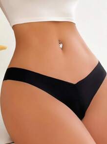 4 piezas Conjunto de bragas sin costuras e invisibles con forma de V para mujeres, de talle bajo - Negro - Ver 5