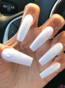 100入組超長棺材形式假指甲，1盒純白全套裝時尚簡約光澤高級亞麻素人假指甲，簡易貼式假指甲，適用於指甲擴展設計、美甲用品 - 白色 - 查看 8