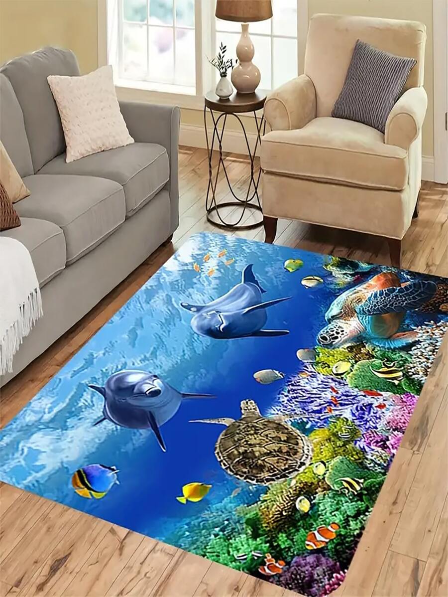 1pc Underwater World Theme Ocean Fish Pattern Carpet - Multicolor - View 1