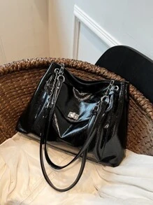 Bolsa De Hombro Negra De Moda Con Gran Capacidad - Negro - Ver 1