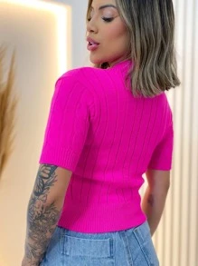 Women Knit Tops - 玫紅色 - 查看 2