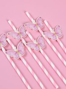 6/12支粉色蝴蝶一次性纸吸管，生日派对餐具装饰吸管，婚礼餐具婚礼装饰房间装饰一次性餐具一次性吸管，家庭节日派对厨房装饰 - B - 查看 2