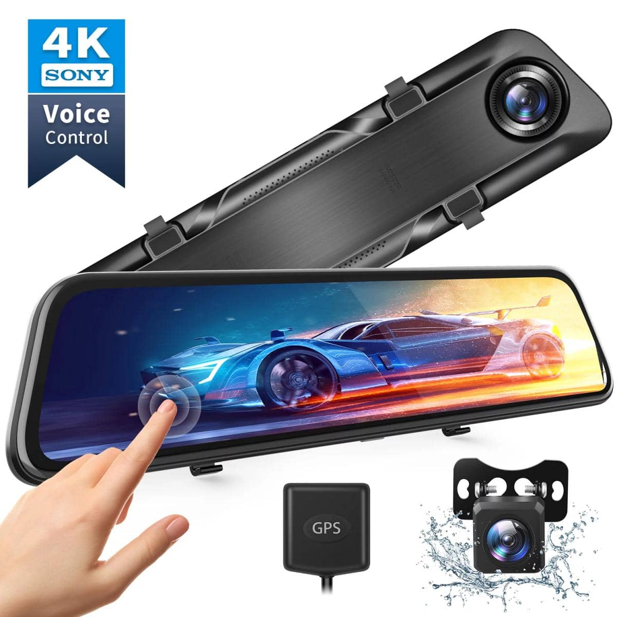4K 12" Mirror Dash Cam - Vantop H612T Front & Rear View Dual Dash Camera, IPS Touch Screen, Voice Control Cars Mirror Camera W/Night Vision Parking Monitor - Black - View 1