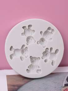 1入組5孔可愛小熊造型矽膠蛋糕模具,可用於diy烘焙、裝飾用翻糖&巧克力 - 白色 - 查看 1