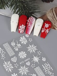 2入組冬季5D亞克力指甲貼紙，白色雪花心形星形滑片指甲藝術聖誕節設計5D浮雕指甲裝飾法國貼紙指甲配件修甲技巧朋友禮物自製 - 白色 - 查看 5