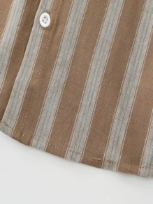 KIMOCAT 嬰兒男孩縱條紋襯衫&吊帶褲 2入組長袖禮服造型,適用於正式場合 - 棕色 - 查看 4