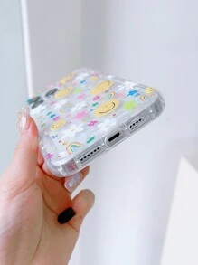 1 件裝花卉和微笑圖案透明防摔手機殼卡哇伊 - 彩色 - 查看 3