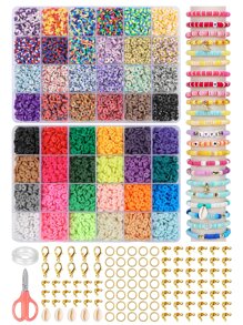 7200入組聚合物粘土珠子成套工具,學院友誼平底珠子珠寶製作套件,帶吊墜和彈性,適用於女孩手工製作禮品套裝 - 彩色 - 查看 1