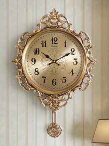 1pc European Style Wall Clock, Mute Creative Clock For Living Room, Home Clock, Retro Desk Clock, Made Of Plastic, Battery Not Included - Rust Brown - View 2