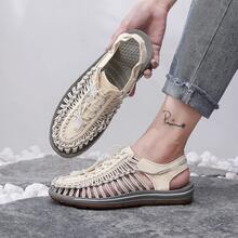 新品到貨男士沙灘涼鞋,夏天韓語風格大尺寸手工編織涼鞋,運動透氣休閒情侶鞋