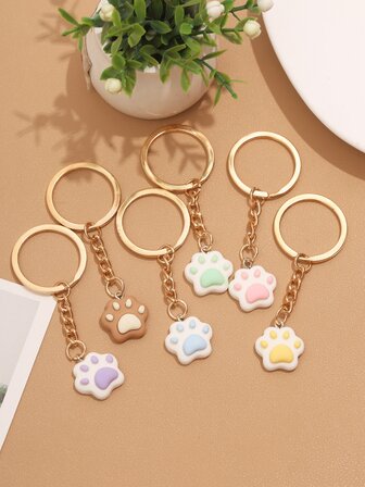 New Cute Cat Paw Gold Pendant Keychain/bag Decoration, 6pcs