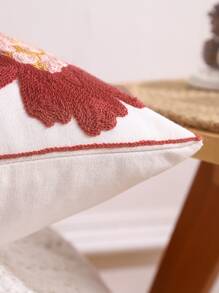 Miater 1個帆布花朵刺繡枕頭套 - 紅色 - 查看 3