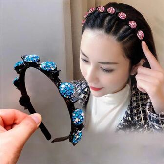 1入組多彩鑲嵌融石頭髮箍,編織發帶,有牙齒,防滑髮夾,洗臉,造型兩用