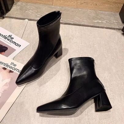 da donna a punta con zip posteriore Stivali chelsea, molla e autunno, Tacchi alti, monocolore, Stivali a caviglia