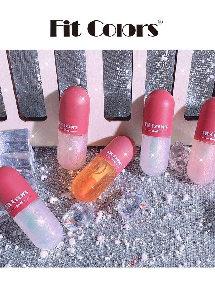 Fit Colors 迷你膠囊潤唇膏，1 件保濕唇彩透明彩色彈丸潤唇膏油提亮 Y2K 液體唇膏 - 粉色 - 查看 4