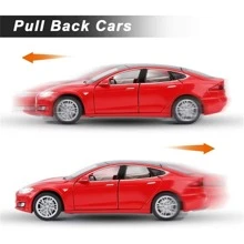Toy Cars ModelS Die Cast Metal Model Cars with Door Open Light and Sound Pull Back Car Toys (RED) - Red - View 5