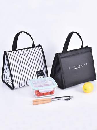 قطعة واحدة أسلوب أساسي أسود و أبيض مخطط محمول صندوق طعام , عازل حقيبة , النزهة حقيبة