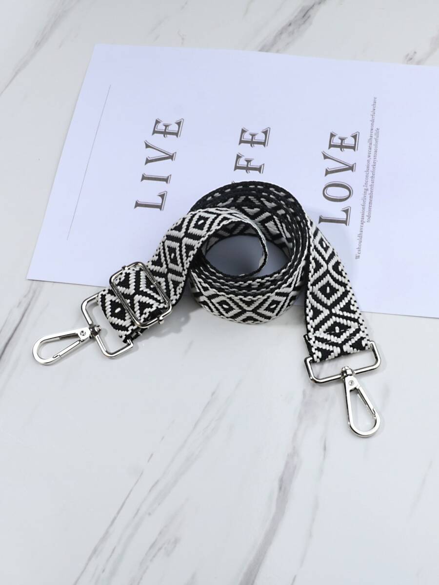 Correa bordada ajustable, correa para bolso/hombro, correa para bolso cruzado, accesorio decorativo para regalo - Blanco y Negro - View 1