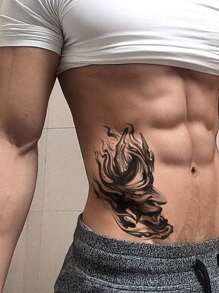 Tatuaje Temporal De Brazo Para Hombres Con Diseño De Máscara, Resistente Al Agua, Dientes Feroces, Tatuaje Falso Genial Para Hombres - Negro - Ver 5