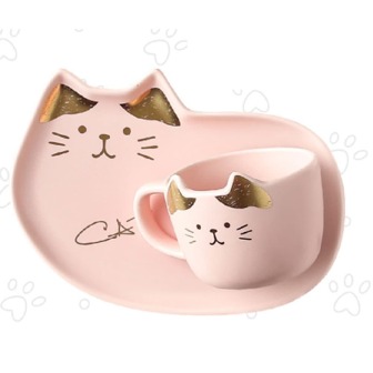 Set Taza y Plato de Céramica en Forma de Gato con Cuchara