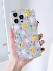 1 件裝花卉和微笑圖案透明防摔手機殼卡哇伊 - 彩色 - 查看 1