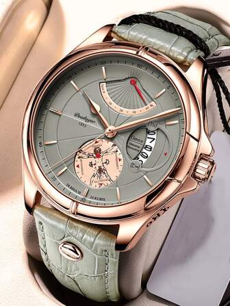 1 件 POEDAGAR 男士防水日历商务休闲石英腕表