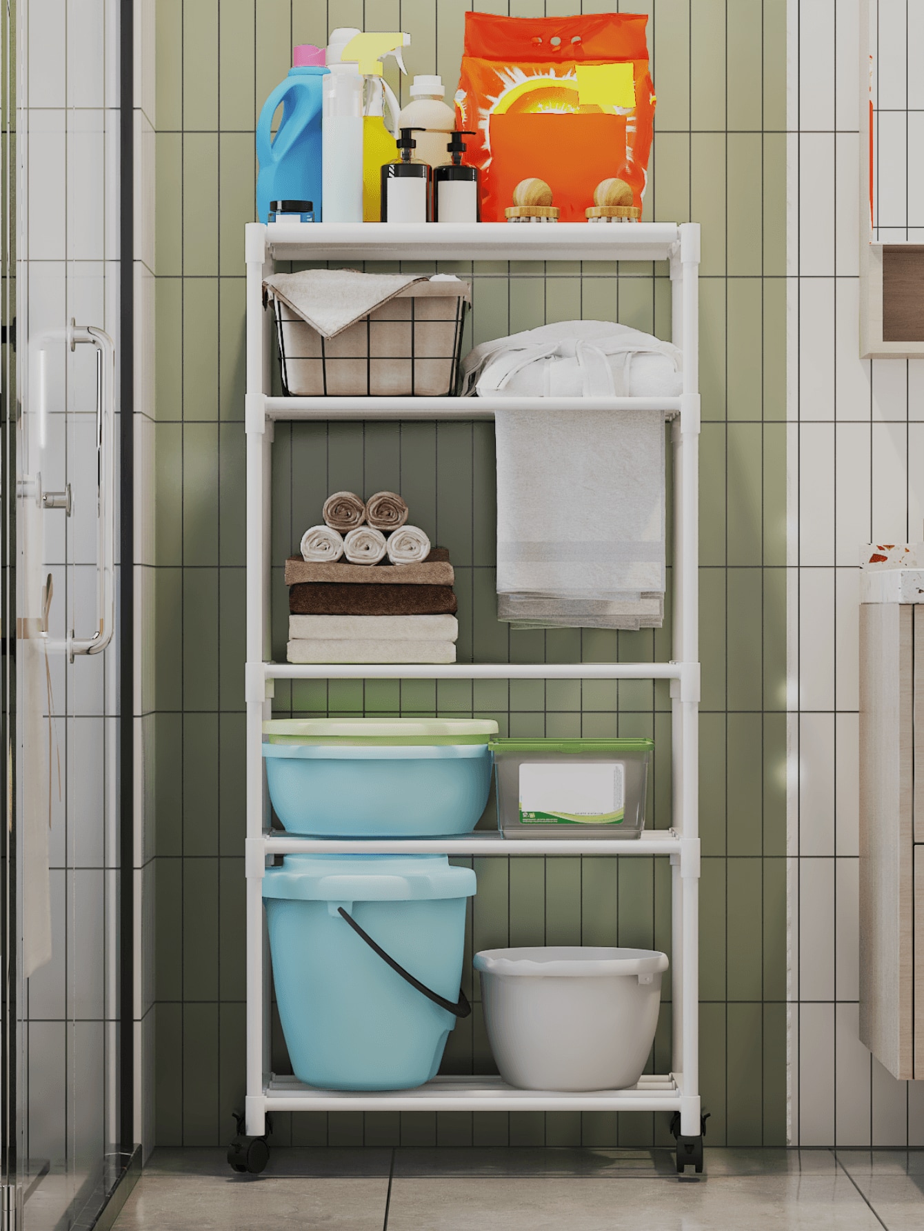 4layer Dustproof Stainless Steel Storage Rack With Wheels, 360