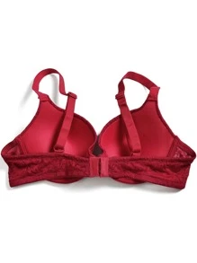 女士聚攏防下垂舒適襯墊蕾絲文胸 - 酒紅色 - 查看 3