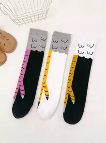 3 Pares Calcetines Altos Para Niños Con Diseño Divertido De Patas De Pollo, Adecuados Para Uso Diario - Multicolor - Ver 2