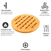 Jogo 2 Descanso de panela apoio bambu suporte redondo pequeno protetor pia bancada toalha mesa cozinha travessa quente chaleira bule bowl prato copo caneca café sopeira forma assadeira
