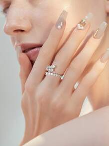 ORSA JEWELS 1PC Genuine 925 Sterling Silver Adjustable Ring Women Gorgeous Jewelry Round Cubic Zirconia Unique 3 Layers Design Finger Ring Best Gift For Lady Wedding Engagement Accessories - Silver - View 6