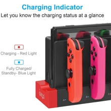 1 Pc IPEGA PG-9186 Black & Red 4-In-1 Joy-Con Charging Dock Compatible With Switch And Switch OLED Consoles